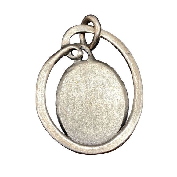 Vintage silver tone Rose agate necklace pendant heavy - Picture 4 of 9